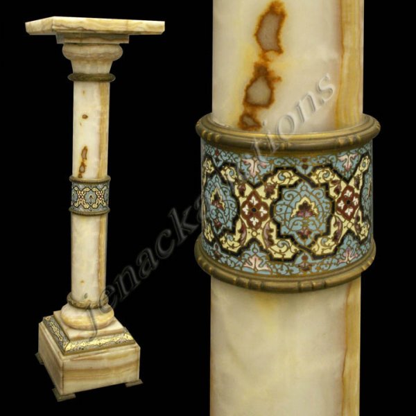 FINE FRENCH ONYX BRONZE AND CHAMPLEVE PEDESTAL