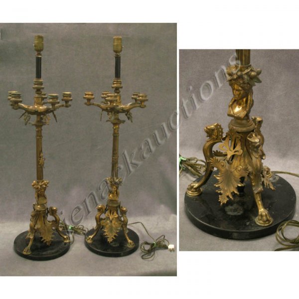 PAIR AESTHETIC GILT BRONZE CANDELABRAS