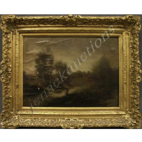 OIL ON CANVAS/LAID ON PANEL, LANDSCAPE WITH FIGURE