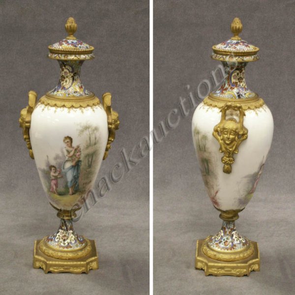 FRENCH GILT BRONZE, PORCELAIN URN