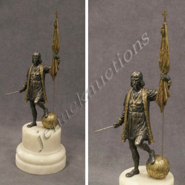 SILVERED BRONZE FIGURE OF CHRISTOPHER COLUMBUS