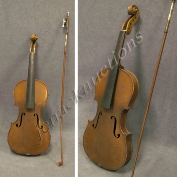 FULL SIZE VIOLIN WITH 2-PIECE TIGER MAPLE BACK: FULL SIZE VIOLIN WITH 2-PIECE TIGER MAPLE BACK, LABELED ANTONIUS STRADIVARIUS, WITH BOW BRANDED RICHARD GEIPEL WITH CASE