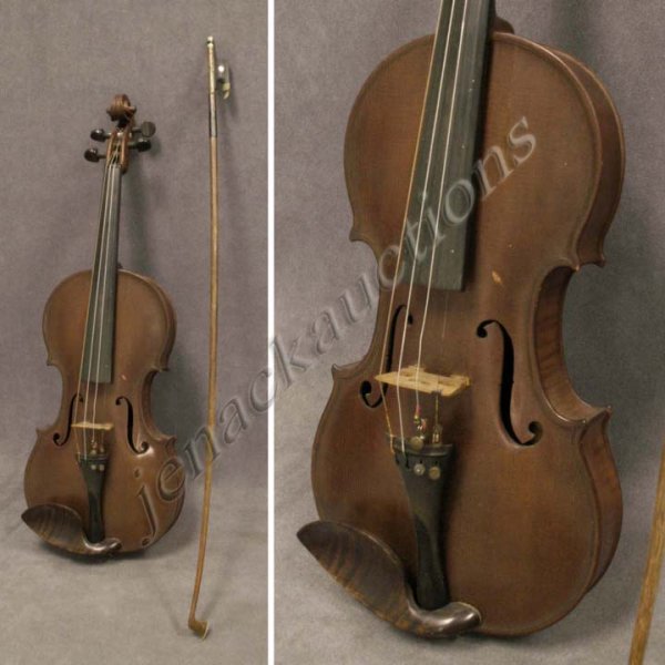 FULL SIZE 1-PIECE TIGER MAPLE BACK VIOLIN: FULL SIZE 1-PIECE TIGER MAPLE BACK VIOLIN, LABELED W. WILKANOWSKI VIOLIN MAKER 1927 WITH BOW & CASE