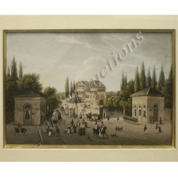 GERMAN SCHOOL 19TH CENTURY, INK/WATERCOLO: GERMAN SCHOOL 19TH CENTURY, INK/WATERCOLOR, FRIEDBERGER THOR, SIGNED VERSO, 1807. 7 X 10"; FRAMED AND GLAZED 14 X 17"