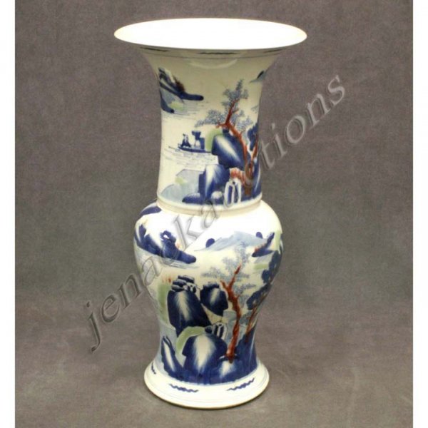 CHINESE DECORATED PORCELAIN BEAKER-FORM VASE: CHINESE DECORATED PORCELAIN BEAKER-FORM VASE, 20TH CENTURY. HEIGHT 18 1/2"