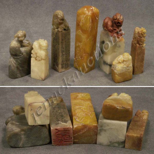 (7) ASSORTED CHINESE CARVED SOAPSTONE SEALS/CHOPS: LOT (7) ASSORTED CHINESE CARVED SOAPSTONE SEALS/CHOPS. HEIGHT 1 1/2" - 3 3/4"