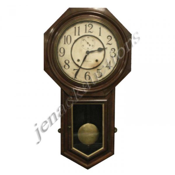 VINTAGE ANSONIA MAHOGANY CASED REGULATOR: VINTAGE ANSONIA MAHOGANY CASED REGULATOR WALL CLOCK WITH SECONDS REGISTER, 19TH CENTURY. HEIGHT 32"