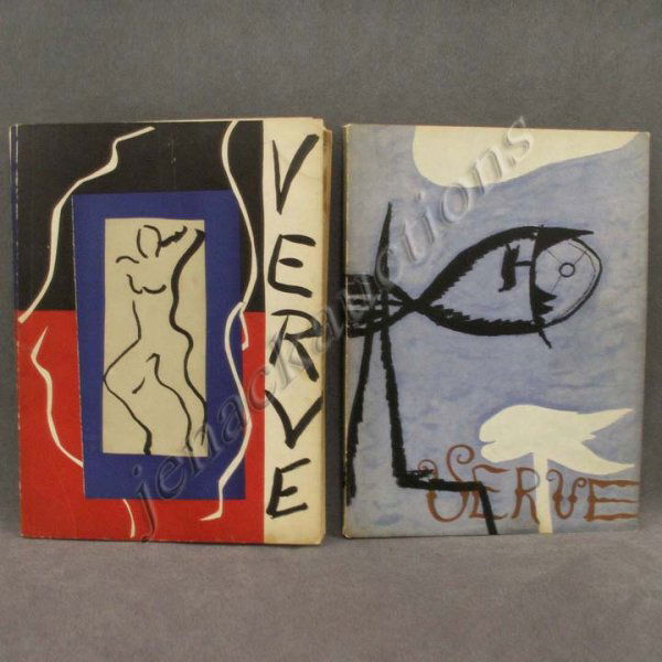 LOT (2) VOLUMES VERVE MAGAZINES: LOT (2) VOLUMES VERVE MAGAZINES INCLUDING VOLUME 1 #1 DECEMBER 1937; (2) COVERS BY MATISSE, ORIGINAL LITHOGRAPHS BY RATTNER, MIRO, LEGER, AND BORES; VOLUME 1 #2 SPRING 1938, COVER BY GEORGES BRAQUE, O