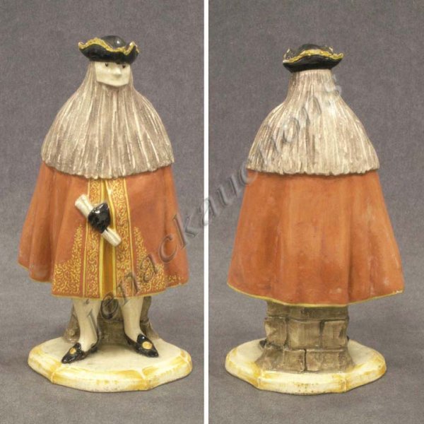 STAFFORDSHIRE PORCELAIN OF ANATOLIAN DOGE, SIGNED: STAFFORDSHIRE PORCELAIN OF ANATOLIAN DOGE, SIGNED WITH RED ANCHOR MARK. HEIGHT 8" (CHIPPING ON HAT)