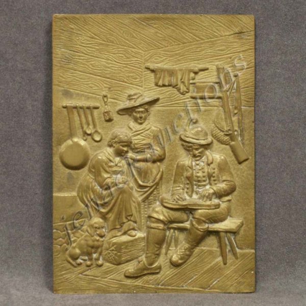 VIENNA BRASS RELIEF PLAQUE, "PLAYING THE ZITHER",: VIENNA BRASS RELIEF PLAQUE, "PLAYING THE ZITHER", UNSIGNED. 8 X 5 1/2"