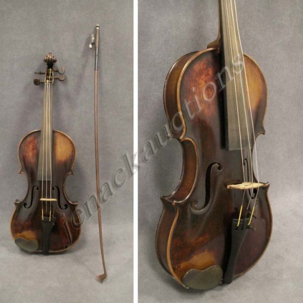 VINTAGE VIOLIN: VINTAGE VIOLIN LABELED JACOB VS. STAINER IN ABCAM PROPE OENIPONTUM FECIT 1659. LENGTH 23" WITH TOURTE BOW/CASE