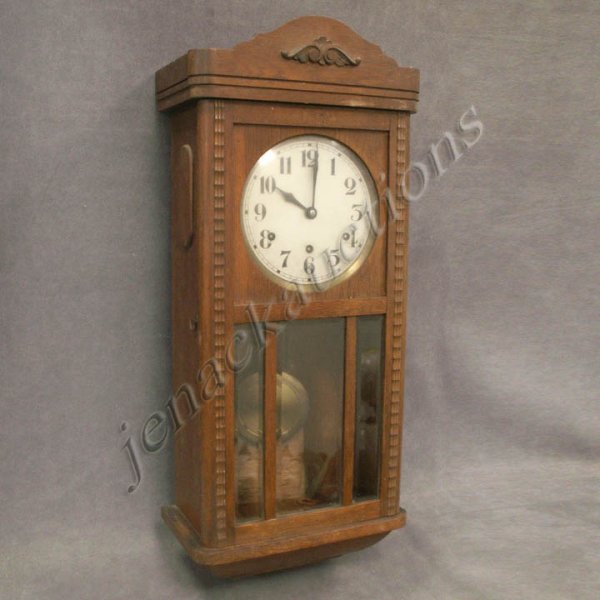 FRENCH ART DECO OAK CASED REGULATOR WALL CLOCK: FRENCH ART DECO OAK CASED REGULATOR WALL CLOCK WITH WESTMINSTER CHIMES. HEIGHT 30"