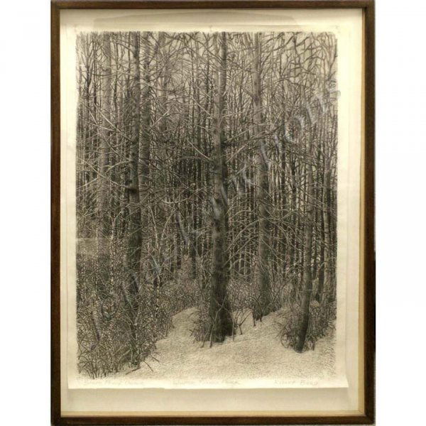 WOOD CUT, "WINTER TUXEDO PARK", SIGNED ROBERT BERO: WOOD CUT, "WINTER TUXEDO PARK", SIGNED ROBERT BERO (AMERICAN 20TH CENTURY) "STATE PROOF UNIQUE". SHEET 50 X 36"; FRAMED AND GLAZED-58 X 41"