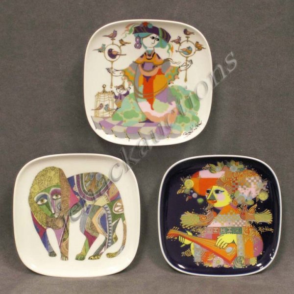 LOT (3) ROSENTHAL STUDIO LINE PLATES: LOT (3) ROSENTHAL STUDIO LINE PLATES, 2/SIGNED BJORN WIINBLAD. 7 5/8 X 7 5/8"