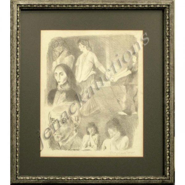 RAPHAEL SOYER (AMERICAN NEW YORK), LITHOGRAPH: RAPHAEL SOYER (AMERICAN NEW YORK, 1899-1987), LITHOGRAPH, "PRESUMED SELF PORTRAIT", SIGNED. SIGHT 17 X 13"; FRAMED AND GLAZED-25 X 21"
