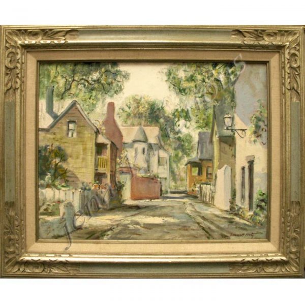 JOHN EMMETT FRITZ (AMERICAN 1917-1995) OIL: JOHN EMMETT FRITZ (AMERICAN 1917-1995) OIL ON CANVAS BOARD, "CANA STREET"(KEY WEST), SIGNED. 14 X 18"; FRAMED 20 X 24"