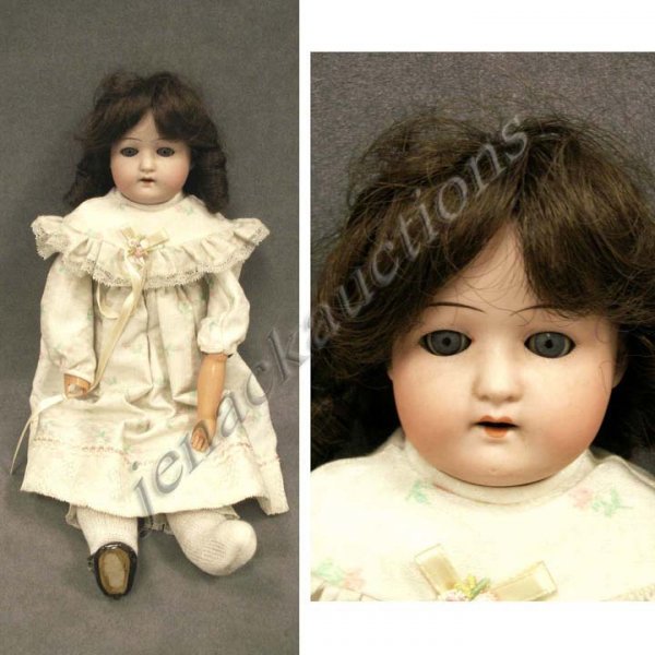 HEUBACH BISQUE SHOULDER PLATE DOLL, #275 : HEUBACH BISQUE SHOULDER PLATE DOLL, #275 WITH SLEEP EYES, OPEN MOUTH, CLOTH BODY. HEIGHT 16"