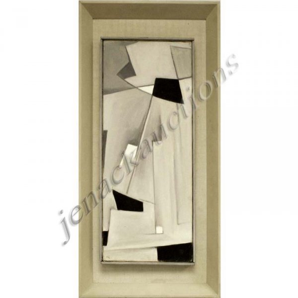 HANS RICHTER (GERMAN 1888-1976), OIL ON CANVAS: HANS RICHTER (GERMAN 1888-1976), OIL ON CANVAS, ABSTRACT IN GRAY AND BLACK, SIGNED INITIALS LL, INSCRIBED VERSO "TO FRANK ADLER FOR HIS 60TH GLORIOUS BIRTHDAY, MAY 22, 1959 (HANS RICHTER)" CANVAS-21 1