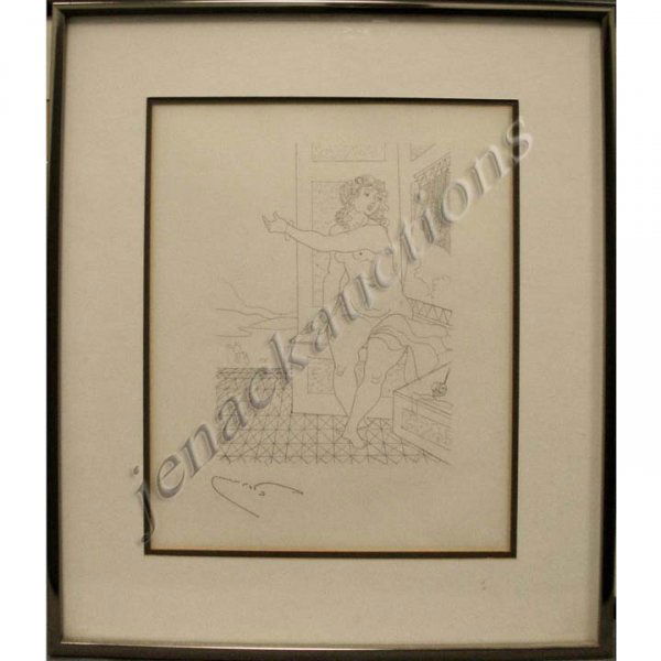 AFTER ANDRE DERAIN (FRENCH 1880-1954) ETCHING: AFTER ANDRE DERAIN (FRENCH 1880-1954) ETCHING, WOMAN AT A LOOM, SIGNED (IN PLATE). FRAMED & GLAZED 16 X 14"