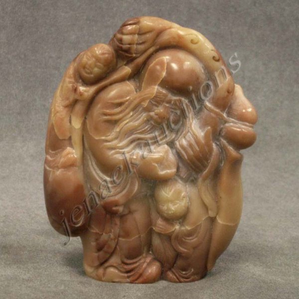 CHINESE CARVED SOAPSTONE FIGURE OF LONGEVITY: CHINESE CARVED SOAPSTONE FIGURE OF LONGEVITY. HEIGHT 5"
