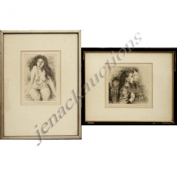 RAPHAEL SOYER (AMERICAN 1899-1987), ETCHINGS: RAPHAEL SOYER (AMERICAN 1899-1987), LOT (2) ETCHINGS INCLUDING SEATED NUDE, SIGNED/INSCRIBED #10/30, PLATE 7 X 5"; FRAMED AND GLAZED-16 3/8 X 12 1/2" AND STREET FIGURES, SIGNED #24/30, PLATE 6 X 6 3/4