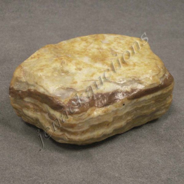 CHINESE NATURAL PORK STONE SCHOLARS WEIGHT: CHINESE NATURAL PORK STONE SCHOLARS WEIGHT. 3 X 4 1/2"
