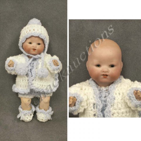 ARMAND MARSEILLE #351/16/0K BISQUE HEAD DOLL: ARMAND MARSEILLE #351/16/0K BISQUE HEAD DOLL WITH COMPOSITION BODY. HEIGHT 7: (NICK ON 1/FINGER)