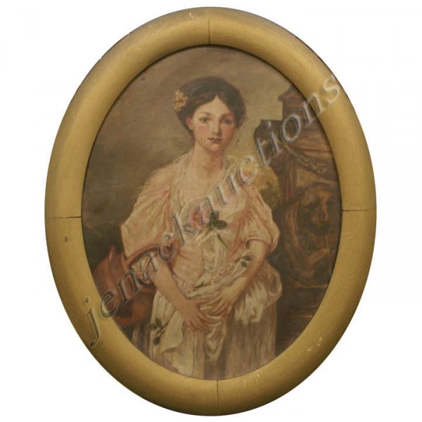 ENGLISH SCHOOL (19/20TH CENTURY), OIL ON CANVAS: ENGLISH SCHOOL (19/20TH CENTURY), OIL ON CANVAS, YOUNG WOMAN AND HER DOG, C.1910. 27 X 22"; FRAMED-32 X 26"