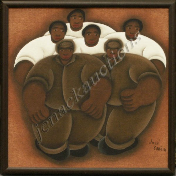 JOSE SABOIA (BRAZIL 1949-) OIL ON CANVAS, WORKERS: JOSE SABOIA (BRAZIL 1949-) OIL ON CANVAS, WORKERS, SIGNED. 12 X 12" FRAMED 13 X 13"