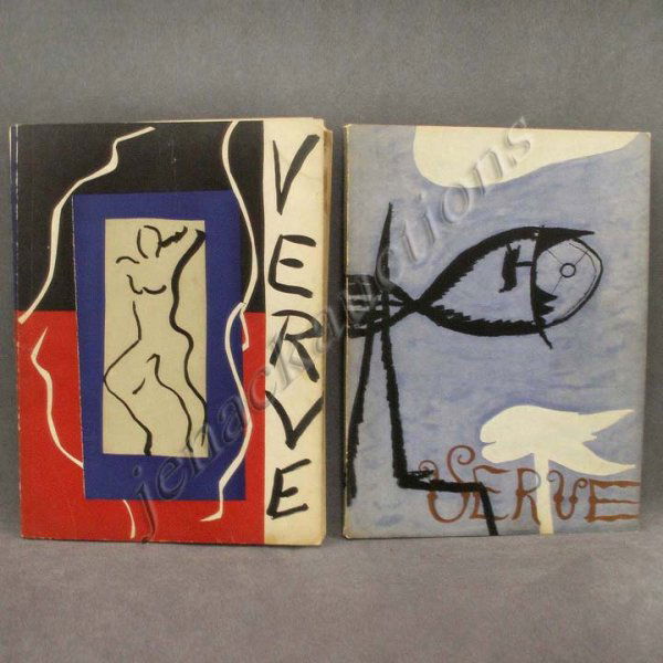 LOT (2) VOLUMES VERVE MAGAZINES INCLUDING VOLUME 1: LOT (2) VOLUMES VERVE MAGAZINES INCLUDING VOLUME 1 #1 DECEMBER 1937; (2) COVERS BY MATISSE, ORIGINAL LITHOGRAPHS BY RATTNER, MIRO, LEGER, AND BORES; VOLUME 1 #2 SPRING 1938, COVER BY GEORGES BRAQUE, O
