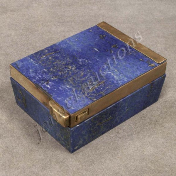 VINTAGE ASCOT, FAUX LAPIS/BRASS CIGARETTE BOX: VINTAGE ASCOT, FAUX LAPIS/BRASS CIGARETTE BOX/LIGHTER, C.1960. 3 1/4 X 3 1/4"