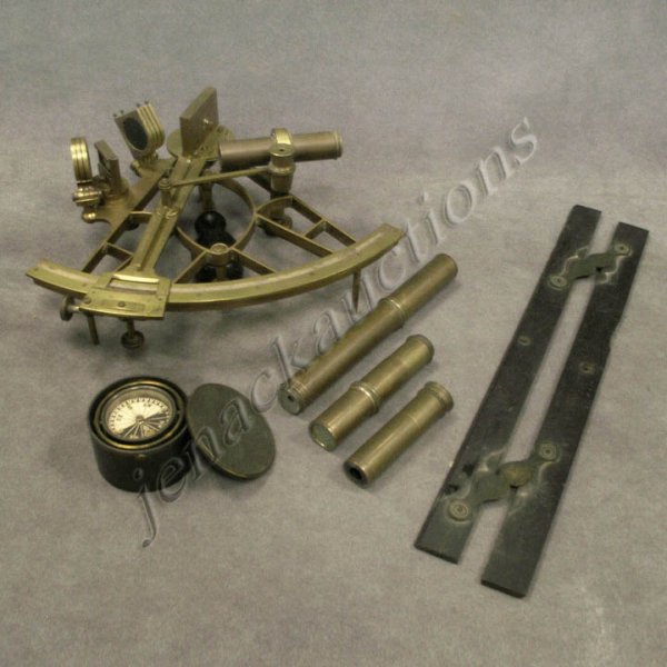 LOT (3) NAVIGATIONAL INSTRUMENTS, BARK ôAURELIEö: LOT (3) NAVIGATIONAL INSTRUMENTS, CAPT. SAMUEL OSBORN-AMERICAN BARK "AURELIE", C.1885 INCLUDING SPENCER BROWNING AND RUFT LONDON BRASS SEXTANT; SINGER'S PATENT GIMBAL COMPASS, DIAMETER 2 1/2"; EBONY/B