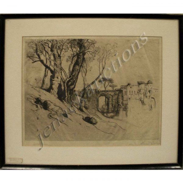 SAMUEL COLMAN (AMERICAN 19/20TH CENTURY)ETCHING, OL: SAMUEL COLMAN (AMERICAN 19/20TH CENTURY)ETCHING, OLIVE TREES ON THE RIVERA. 11 X 15"; FRAMED AND GLAZED-16 1/2 X 20"