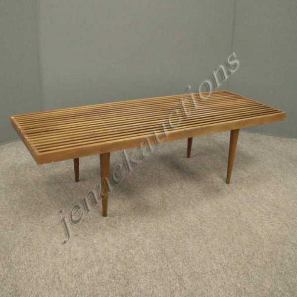 GEORGE NELSON DESIGN MODERN TEAK SLAT BENCH: GEORGE NELSON DESIGN MODERN TEAK SLAT BENCH. HEIGHT 14"; LENGTH 48"