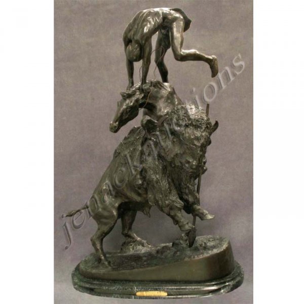AFTER FREDERICK REMINGTON BRONZE THE BUFFALO HORSE: AFTER FREDERICK REMINGTON (AMERICAN 1861-1909), BRONZE, "THE BUFFALO HORSE", SIGNED. HEIGHT 32"; LENGTH 21"