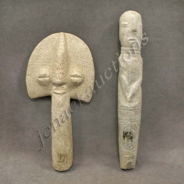 LOT (2) BURA CARVED STONE RELIQUARY/GRAVE MARKERS.