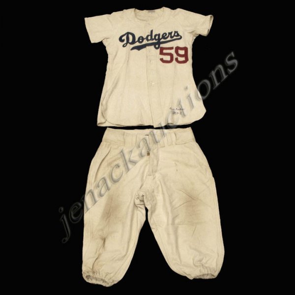 BROOKLYN DODGERS FLANNEL GAME WORN UNIFORM, CARL E: BROOKLYN DODGERS FLANNEL GAME WORN UNIFORM, CARL ERSKINE #59, 1951/52, PROVENANCE: ED SCHUERMANN, DODGERS AAA, 1952