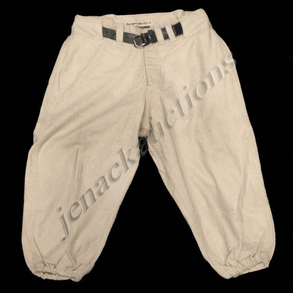 BROOKLYN DODGERS FLANNEL GAME WORN UNIFORM PANTS/B: BROOKLYN DODGERS FLANNEL GAME WORN UNIFORM PANTS/BELT-ROY CAMPANELLA 52-2, SIZE 38. PROVENANCE: ED SCHUERMANN DODGERS AAA, 1952