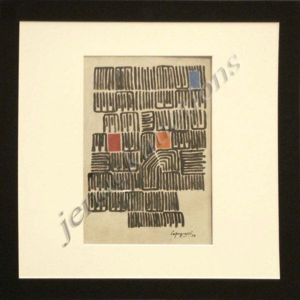 GIUSEPPE CAPOGROSSI (ITALIAN 1900-1972) TEMPERA/PA: AFTER GIUSEPPE CAPOGROSSI (ITALIAN 1900-1972) TEMPERA/PAPER "SUPEFICIE" SIGNED/TITLED 1950. SHEET 12 3/4 X 9", GALLERIA DEL CAVALLINO LABEL VERSO