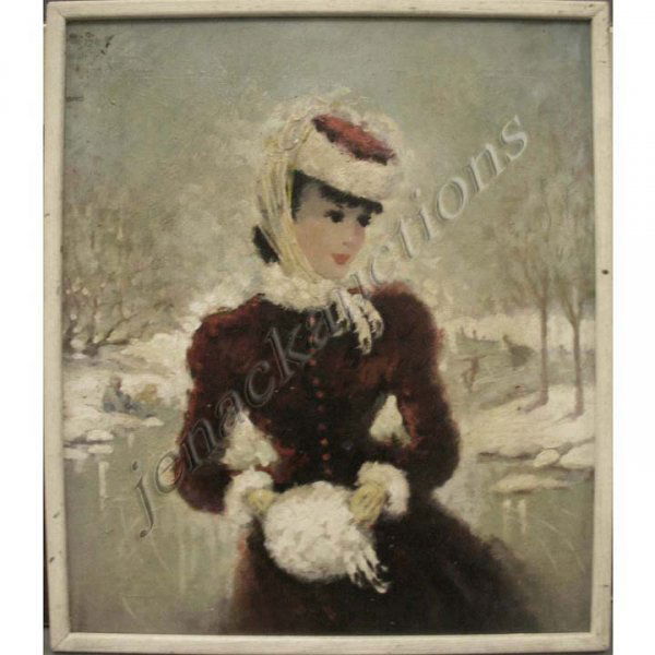 CIRCLE OF SUZANNE EISENDIECK (FRENCH 1908-1998) OIL: CIRCLE OF SUZANNE EISENDIECK (FRENCH 1908-1998), OIL ON CANVAS, SKATING IN THE PARK, UNSIGNED. 24 X 20"; FRAMED 25 X 21"