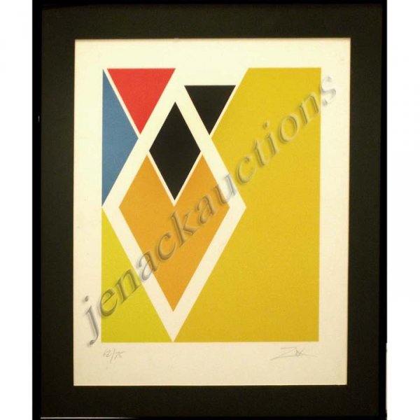 LARRY ZOX (AMERICAN 1936-), SERIGRAPH, ABSTRACT : LARRY ZOX (AMERICAN 1936-), SERIGRAPH, ABSTRACT FORMS, SIGNED #62/75. PLATE 20 X 16"; FRAMED & GLAZED 31 X 26"