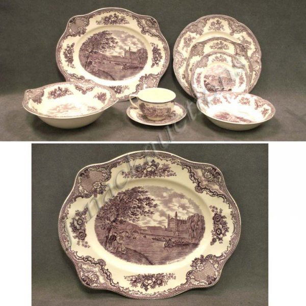 JOHNSON BROS "OLD BRITAIN CASTLES" DINNER SERVICE: PARTIAL SERVICE FOR (7) JOHNSON BROS, "OLD BRITAIN CASTLES" CHINA WITH EXTRAS; INCLUDING (16) 10" DINNER PLATES; (2) 10 x 12" PLATTERS; (15) 7 1/2" SOUP BOWLS; (15) 6 1/2" BREAD/BUTTER PLATES; (7) CUP