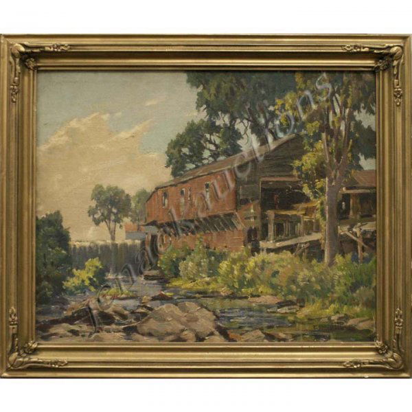 GUSTAVE CIMIOTTI (AMERICAN 1875-1969) OIL: GUSTAVE CIMIOTTI (AMERICAN 1875-1969) OIL ON CANVAS BOARD, "THE OLD MILL, OGUNQUIT ME", SIGNED & TITLED. 16 X 20" FRAMED 20 X 24"