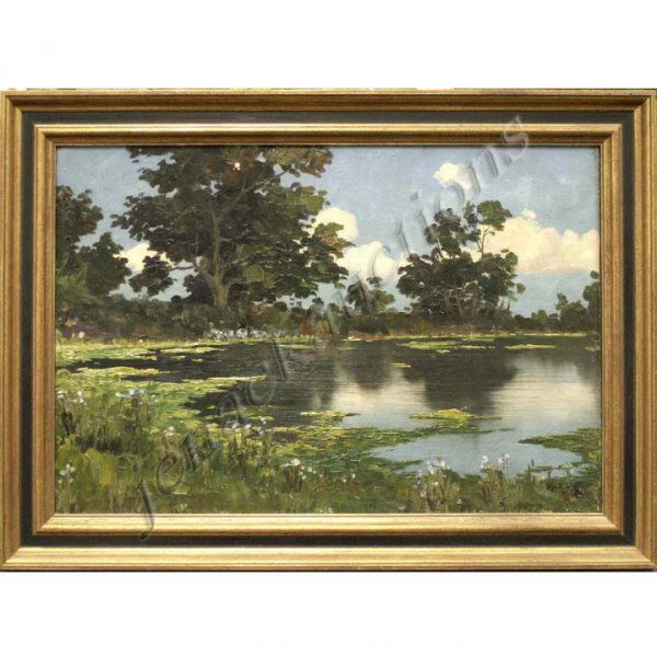 RAMOS CATALAN (CHILEAN 1888-1961) OIL ON CANVAS: RAMOS CATALAN (CHILEAN 1888-1961) OIL ON CANVAS, SUMMER LANDSCAPE, SIGNED. 12 1/2 X 18"; FRAMED 15 3/4 X 21" (RELINED)