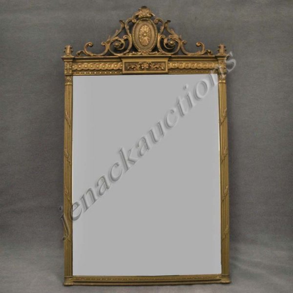 ADAMS STYLE CARVED AND GILT FRAMED MIRROR: ADAMS STYLE CARVED AND GILT FRAMED MIRROR. HEIGHT 42"; WIDTH 24"