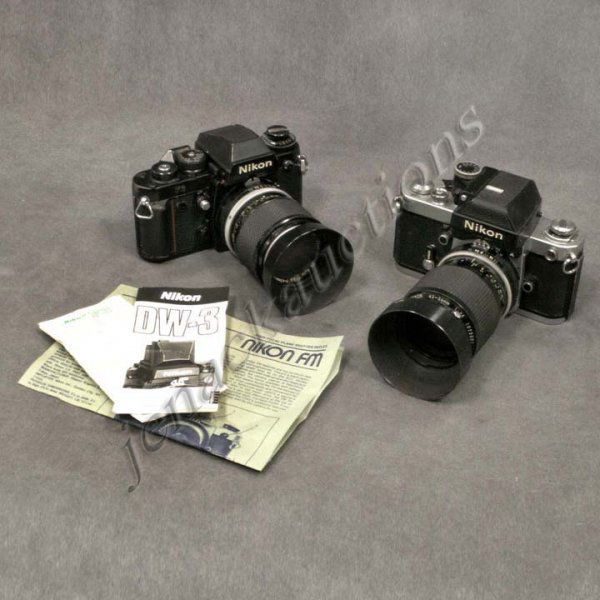 LOT (2) NIKON CAMERAS INCLUDING F2 WITH NIKKOR F3: LOT (2) NIKON CAMERAS INCLUDING F2 WITH NIKKOR F3.5, 43-86MM LENS/HOOD; F3 WITH NIKKOR F3.5, 43-86MM LENS/HOOD