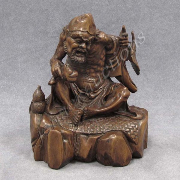 CHINESE CARVED BOXWOOD SEATED MONK
