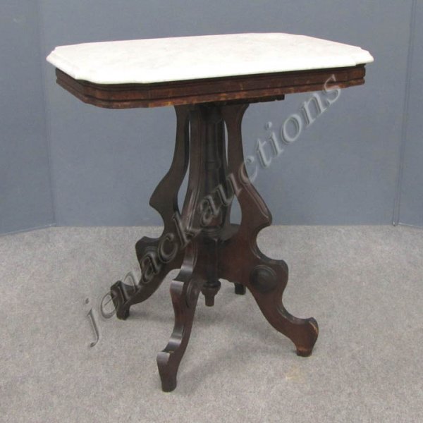VICTORIAN CARVED WALNUT MARBLE TOP STAND