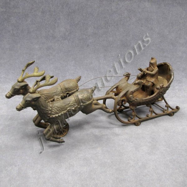 VINTAGE HUBLEY CAST IRON MECHANICAL SANTA/SLEIGH