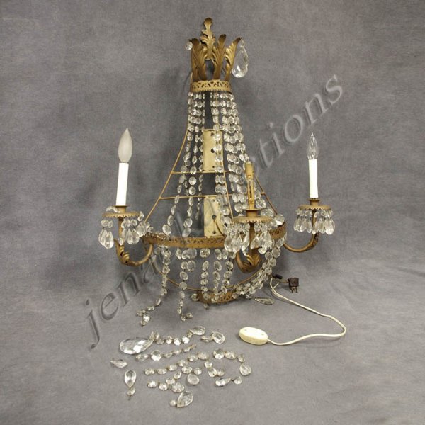 FRENCH STYLE GILT METAL & CRYSTAL CASCADE SCONCE